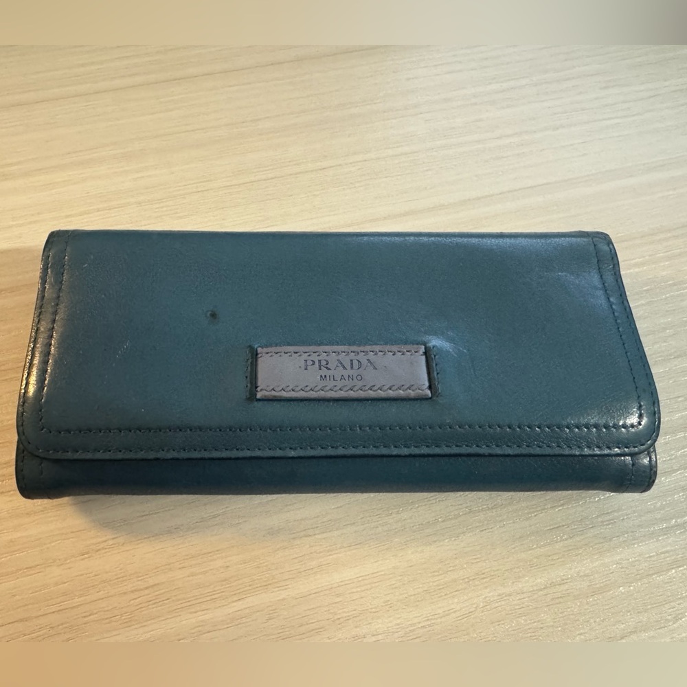 Rare Prada Blue Glace and City Calf Leather Etiquette Continental Wallet
